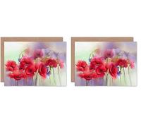Wee Blue Coo Flowers Dreamy Poppies Greeting Card With Envelope Inside Premium Quality (Pack of 2)