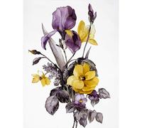 Wee Blue Coo Flowers Purple Yellow Art Print Poster Wall Decor