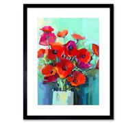 Wee Blue Coo Flowers Red Bouquet Vase Art Print Framed Poster Wall Decor 9x7 inch