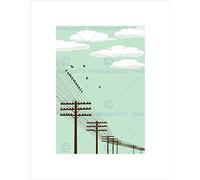 Wee Blue Coo Flying Birds Power Phone Line Picture Wall Art Print
