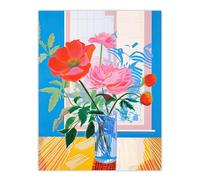 Wee Blue Coo Formidable Florals Acrylic Painting Wildflowers in Glass Vase Vibrant Blue Orange Pink Large Wall Art Poster Print Thick Paper 18X24 Inch