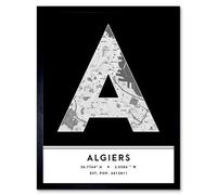 Wee Blue Coo Framed Wall Art Algiers Algeria City Map Modern Typography Stylish Letter Word - 12X16 Inch