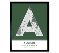 Wee Blue Coo Framed Wall Art Algiers Algeria City Map Modern Typography Stylish Letter Word - 12X16 Inch