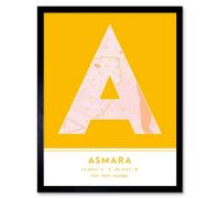Wee Blue Coo Framed Wall Art Asmara Eritrea City Map Modern Typography Stylish Letter Word - 12X16 Inch