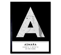 Wee Blue Coo Framed Wall Art Asmara Eritrea City Map Modern Typography Stylish Letter Word - 12X16 Inch