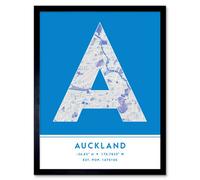 Wee Blue Coo Framed Wall Art Auckland New Zealand City Map Modern Typography Stylish Letter Word - 12X16 Inch