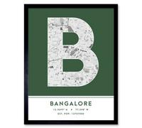 Wee Blue Coo Framed Wall Art Bangalore India City Map Modern Typography Stylish Letter Word - 12X16 Inch