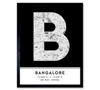 Wee Blue Coo Framed Wall Art Bangalore India City Map Modern Typography Stylish Letter Word - 12X16 Inch