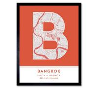 Wee Blue Coo Framed Wall Art Bangkok Thailand City Map Modern Typography Stylish Letter Word - 12X16 Inch