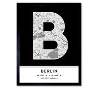 Wee Blue Coo Framed Wall Art Berlin Germany City Map Modern Typography Stylish Letter Word - 12X16 Inch