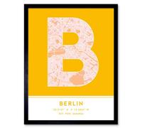 Wee Blue Coo Framed Wall Art Berlin Germany City Map Modern Typography Stylish Letter Word - 12X16 Inch