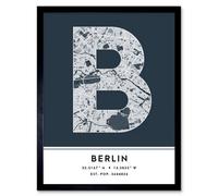 Wee Blue Coo Framed Wall Art Berlin Germany City Map Modern Typography Stylish Letter Word - 12X16 Inch