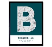 Wee Blue Coo Framed Wall Art Birmingham Alabama United States City Map Modern Typography Stylish Letter Word - 12X16 Inch