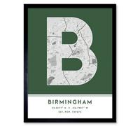 Wee Blue Coo Framed Wall Art Birmingham Alabama United States City Map Modern Typography Stylish Letter Word - 12X16 Inch