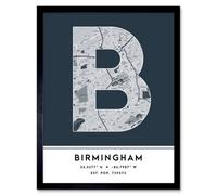 Wee Blue Coo Framed Wall Art Birmingham Alabama United States City Map Modern Typography Stylish Letter Word - 12X16 Inch