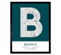 Wee Blue Coo Framed Wall Art Bogota Colombia City Map Modern Typography Stylish Letter Word - 12X16 Inch