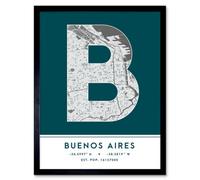 Wee Blue Coo Framed Wall Art Buenos Aires Argentina City Map Modern Typography Stylish Letter Word - 12X16 Inch