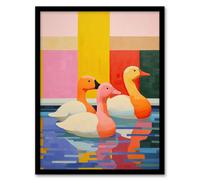 Wee Blue Coo Framed Wall Art Chameleon Ducks Swimming Vibrant Geometric Pattern Oil Painting - 12X16 Inch