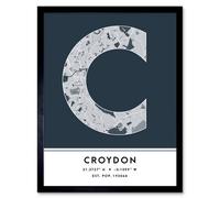 Wee Blue Coo Framed Wall Art Croydon England United Kingdom City Map Modern Typography Stylish Letter Word - 12X16 Inch