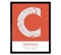 Wee Blue Coo Framed Wall Art Croydon England United Kingdom City Map Modern Typography Stylish Letter Word - 12X16 Inch