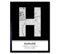 Wee Blue Coo Framed Wall Art Harare Zimbabwe City Map Modern Typography Stylish Letter Word - 12X16 Inch