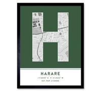 Wee Blue Coo Framed Wall Art Harare Zimbabwe City Map Modern Typography Stylish Letter Word - 12X16 Inch