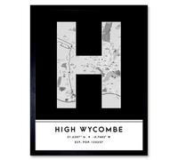 Wee Blue Coo Framed Wall Art High Wycombe England United Kingdom City Map Modern Typography Stylish Letter Word - 12X16 Inch