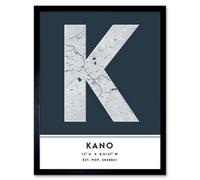Wee Blue Coo Framed Wall Art Kano Nigeria City Map Modern Typography Stylish Letter Word - 12X16 Inch