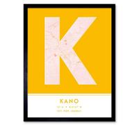 Wee Blue Coo Framed Wall Art Kano Nigeria City Map Modern Typography Stylish Letter Word - 12X16 Inch