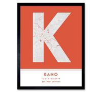Wee Blue Coo Framed Wall Art Kano Nigeria City Map Modern Typography Stylish Letter Word - 12X16 Inch