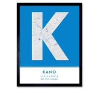 Wee Blue Coo Framed Wall Art Kano Nigeria City Map Modern Typography Stylish Letter Word - 12X16 Inch