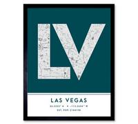 Wee Blue Coo Framed Wall Art Las Vegas Nevada United States City Map Modern Typography Stylish Letter Word - 12X16 Inch
