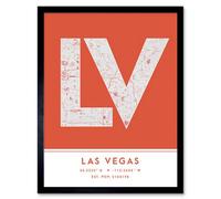 Wee Blue Coo Framed Wall Art Las Vegas Nevada United States City Map Modern Typography Stylish Letter Word - 12X16 Inch
