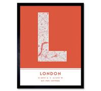 Wee Blue Coo Framed Wall Art London England United Kingdom City Map Modern Typography Stylish Letter Word - 12X16 Inch