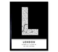 Wee Blue Coo Framed Wall Art London England United Kingdom City Map Modern Typography Stylish Letter Word - 12X16 Inch