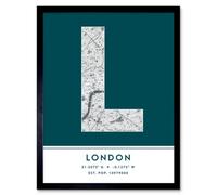 Wee Blue Coo Framed Wall Art London England United Kingdom City Map Modern Typography Stylish Letter Word - 12X16 Inch