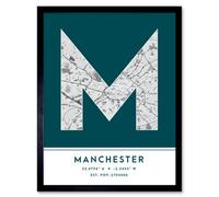Wee Blue Coo Framed Wall Art Manchester England United Kingdom City Map Modern Typography Stylish Letter Word - 12X16 Inch