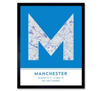 Wee Blue Coo Framed Wall Art Manchester England United Kingdom City Map Modern Typography Stylish Letter Word - 12X16 Inch