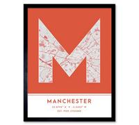 Wee Blue Coo Framed Wall Art Manchester England United Kingdom City Map Modern Typography Stylish Letter Word - 12X16 Inch