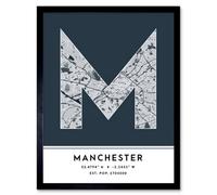 Wee Blue Coo Framed Wall Art Manchester England United Kingdom City Map Modern Typography Stylish Letter Word - 12X16 Inch
