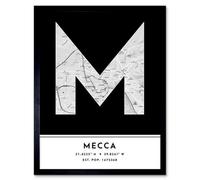 Wee Blue Coo Framed Wall Art Mecca Saudi Arabia City Map Modern Typography Stylish Letter Word - 12X16 Inch