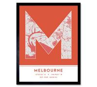 Wee Blue Coo Framed Wall Art Melbourne Australia City Map Modern Typography Stylish Letter Word - 12X16 Inch