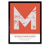 Wee Blue Coo Framed Wall Art Middlesbrough England United Kingdom City Map Modern Typography Stylish Letter Word - 12X16 Inch