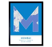 Wee Blue Coo Framed Wall Art Mumbai India City Map Modern Typography Stylish Letter Word - 12X16 Inch