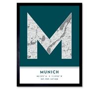 Wee Blue Coo Framed Wall Art Munich Germany City Map Modern Typography Stylish Letter Word - 12X16 Inch