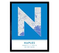 Wee Blue Coo Framed Wall Art Naples Italy City Map Modern Typography Stylish Letter Word - 12X16 Inch