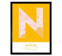 Wee Blue Coo Framed Wall Art Naples Italy City Map Modern Typography Stylish Letter Word - 12X16 Inch