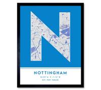 Wee Blue Coo Framed Wall Art Nottingham England United Kingdom City Map Modern Typography Stylish Letter Word - 12X16 Inch