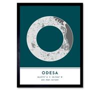 Wee Blue Coo Framed Wall Art Odesa Ukraine City Map Modern Typography Stylish Letter Word - 12X16 Inch