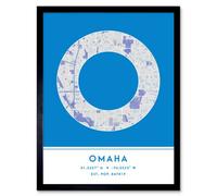 Wee Blue Coo Framed Wall Art Omaha Nebraska United States City Map Modern Typography Stylish Letter Word - 12X16 Inch